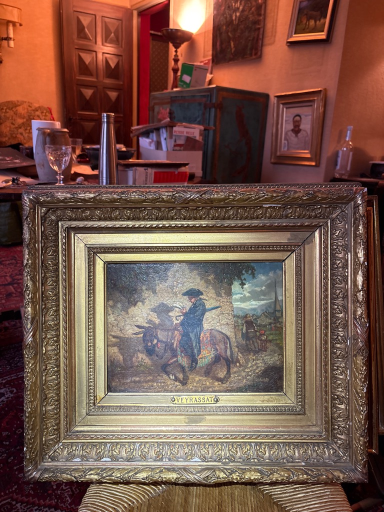 Attribué À Jules Jacques Veyrassat — Curé de campagne monté à dos dâne et lisant son bréviaire