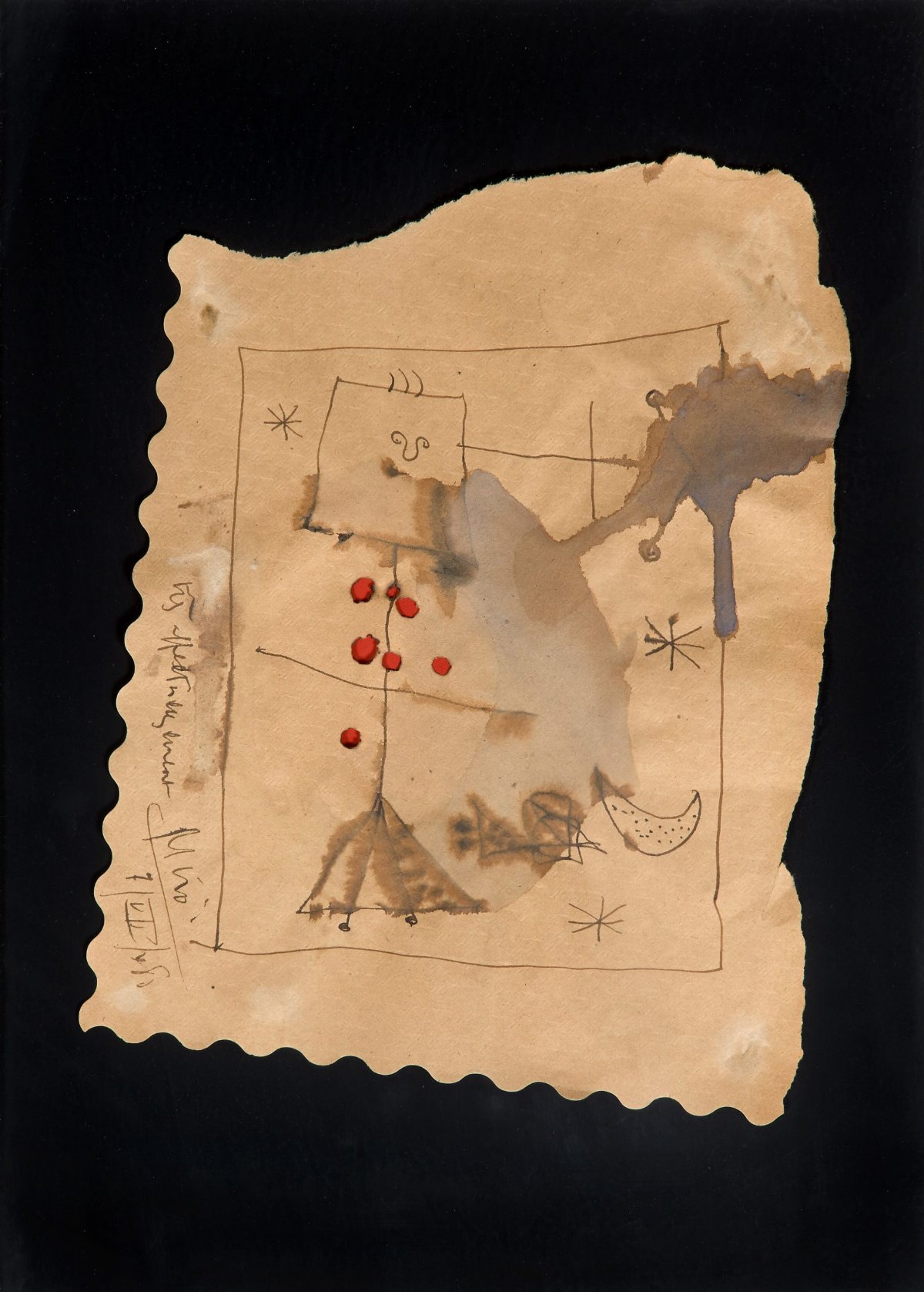  — Dessin surréaliste sur une nappe dentelée