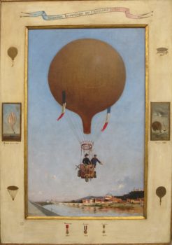  — Le capitaine aéronaute Juhlès volant au dessus de Turin en compagnie de la reine d'Italie, Margherita de Savoie