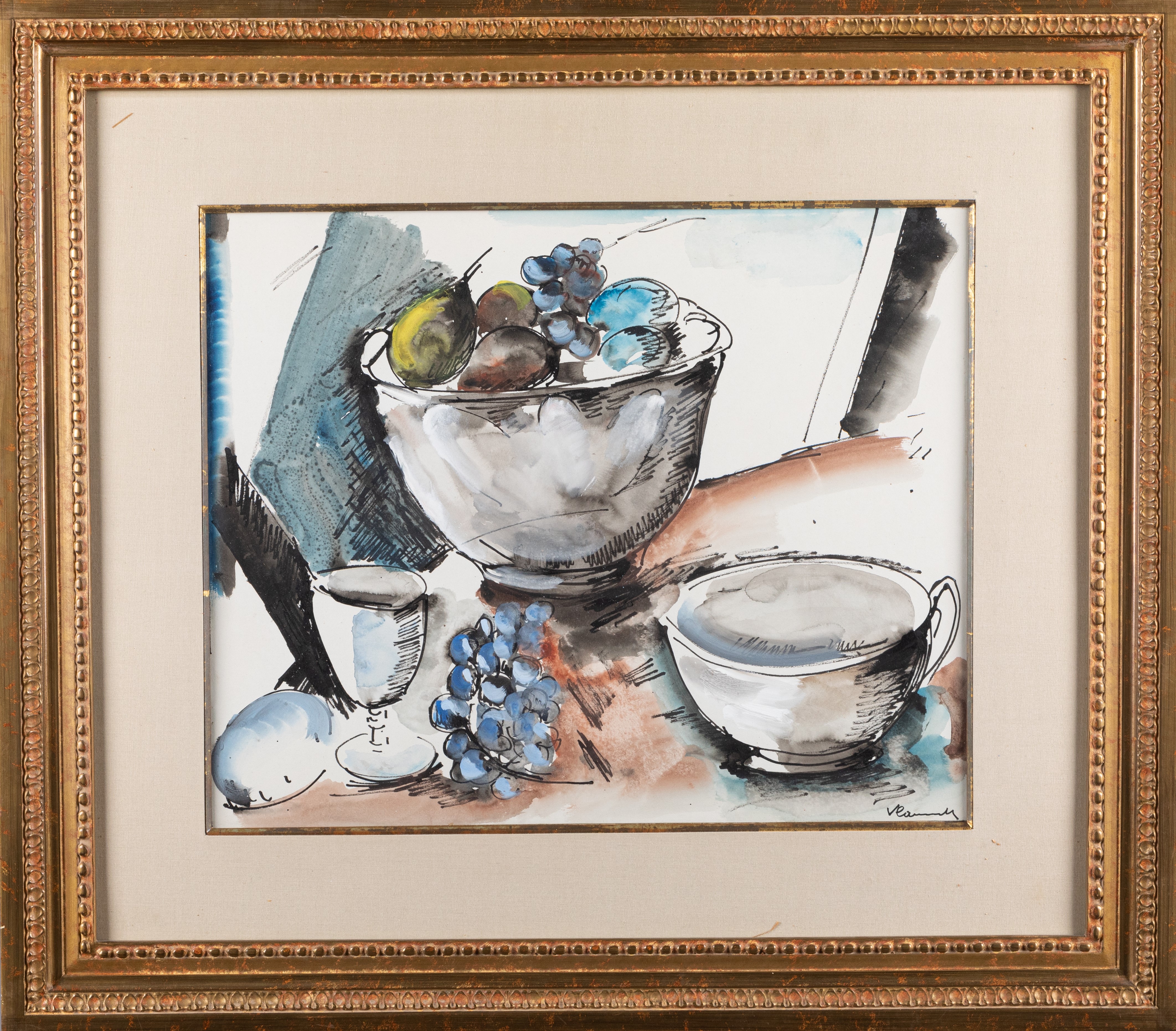 MAURICE DE VLAMINCK (1876 - 1958) — Coupe de fruits, verre et tasse, 1919-1920.