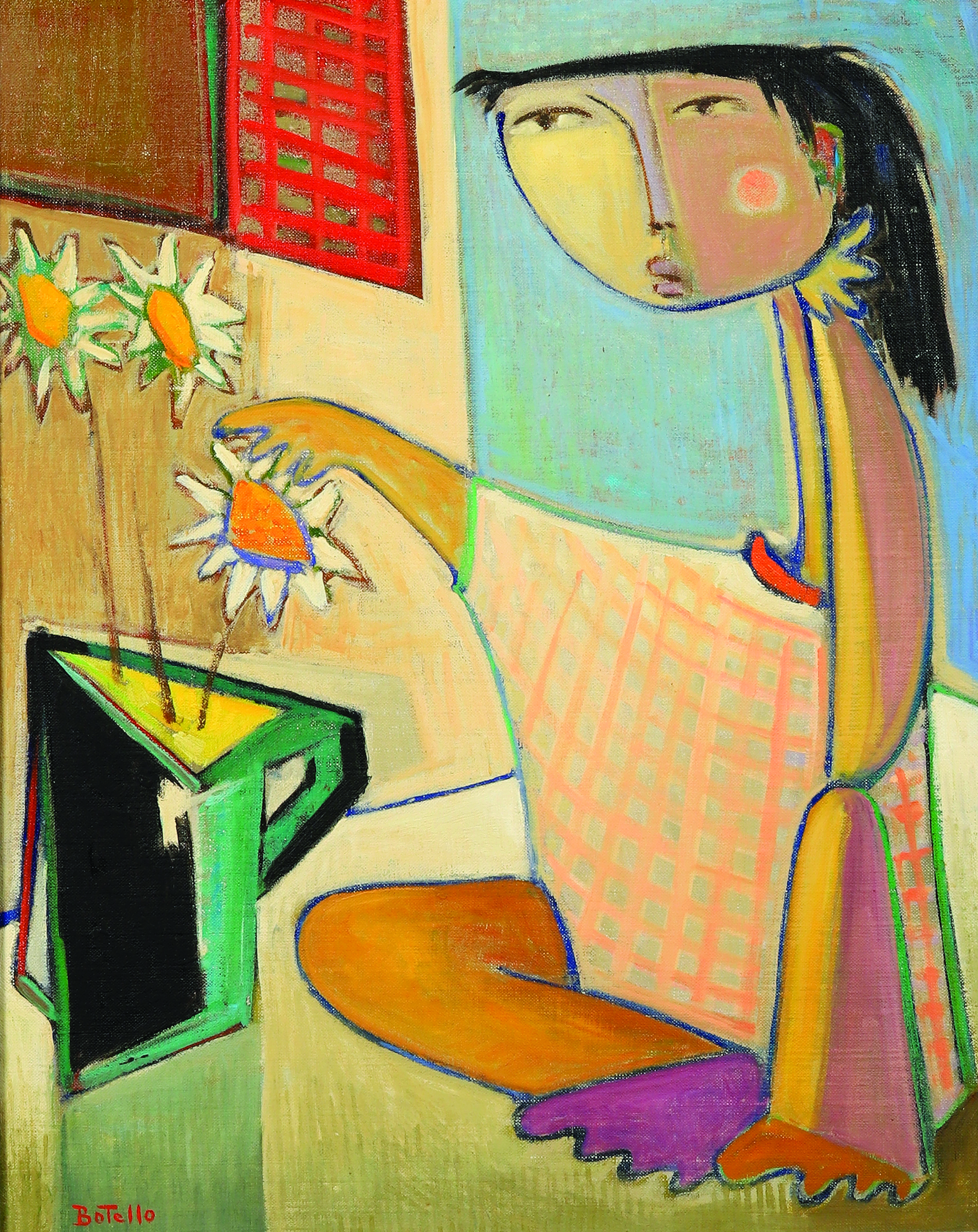 Angel BOTELLO (1913-1986) — Femme et pichet de fleurs, circa 1983-1985