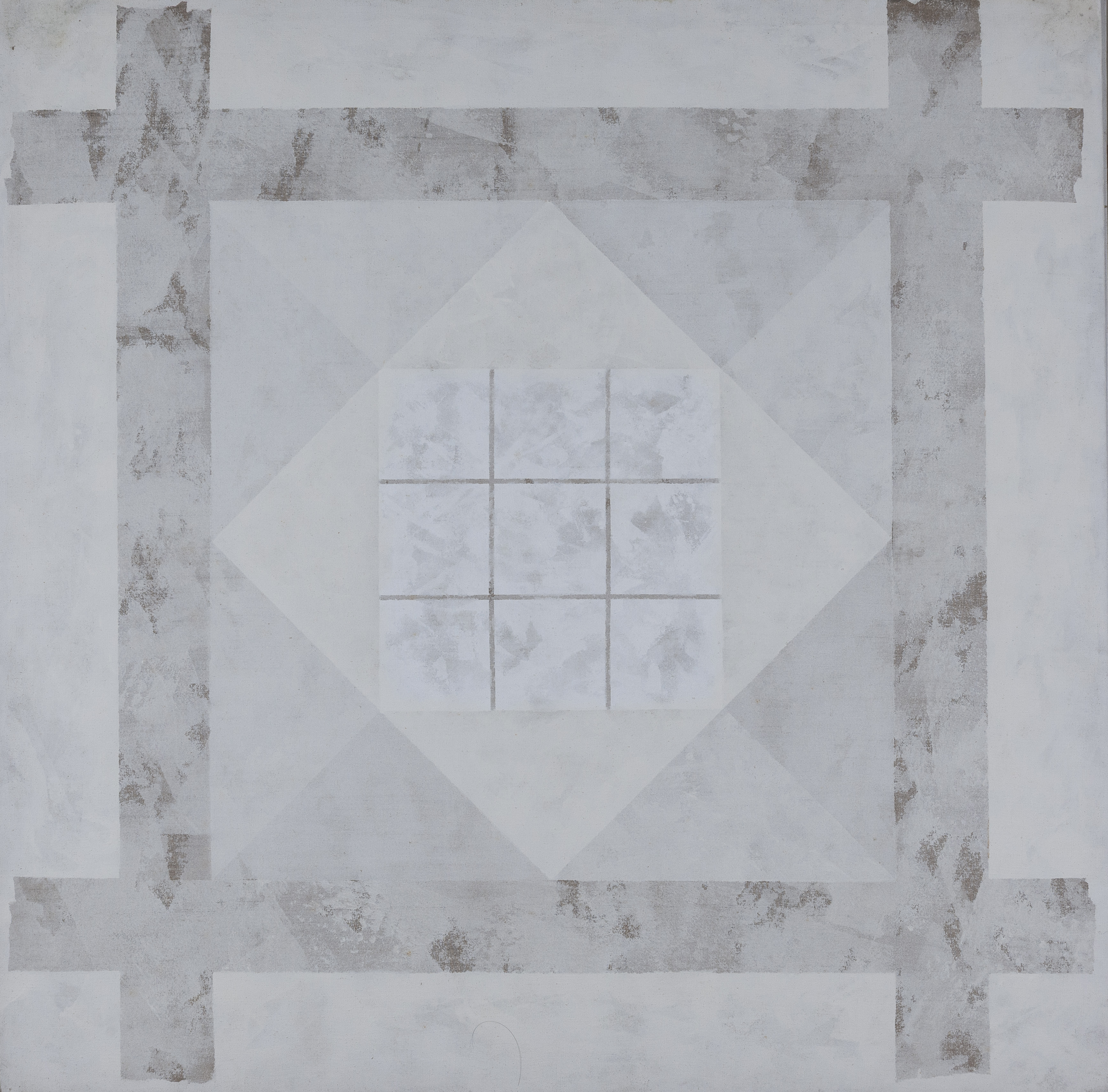 CLAIRE PICHAUD (1935-2017) — Hommage à Malevitch, 1981 Blanc beige (neuf carrés dans un losange)