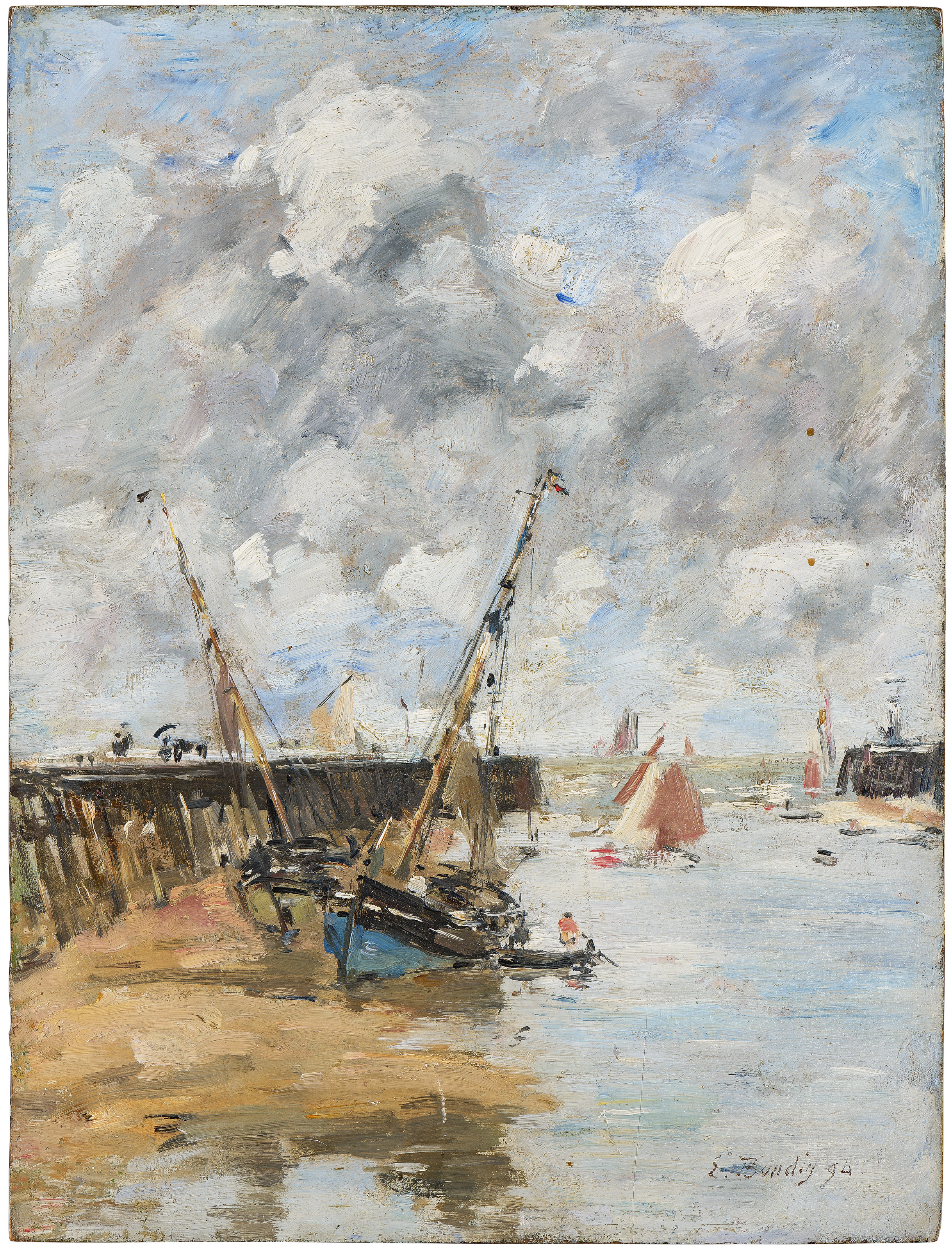 Eugène BOUDIN (1824-1898) — Trouville, les jetées. Marée basse, 1894