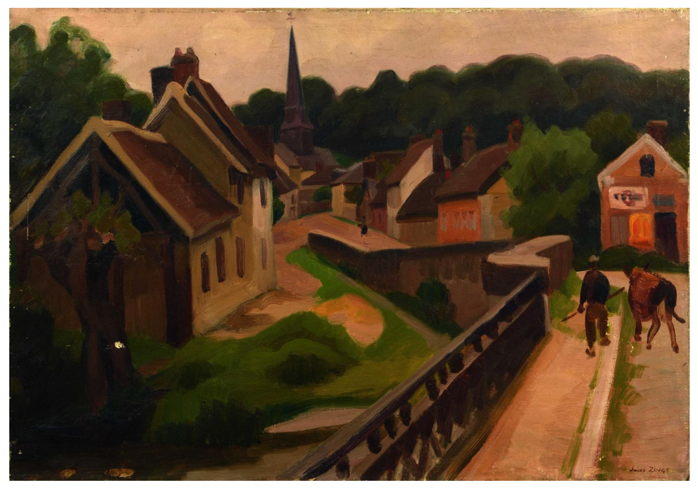 Jules Émile ZINGG (1882-1942) — Bouvier et sa vache à l'entrée du village