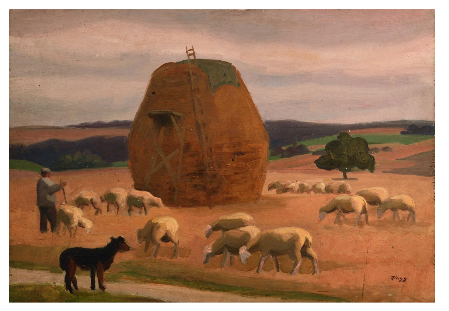 Jules Émile ZINGG (1882-1942) — Berger et ses moutons dans les foins
