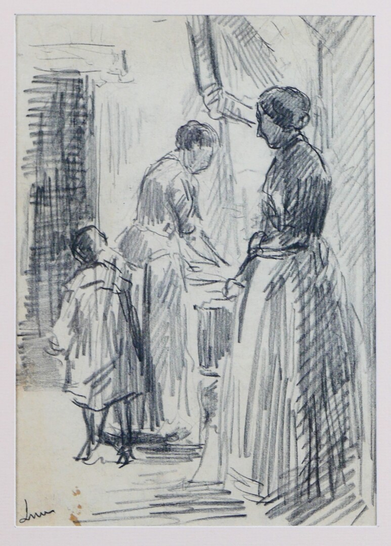 Maximilien LUCE (1858 - 1941) — Scène d'intérieur avec femmes et enfant
