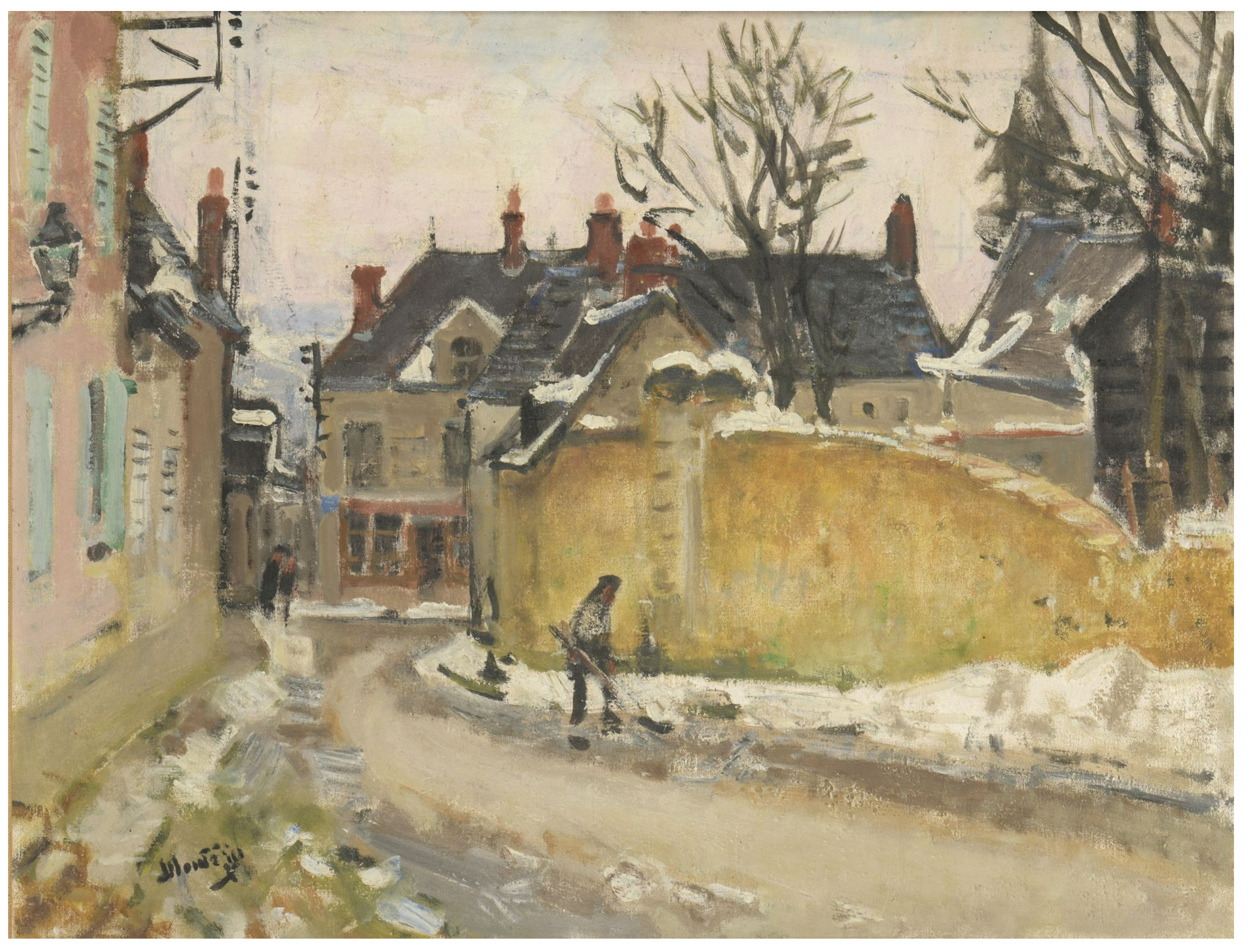 Pierre Eugène MONTEZIN (1874-1946) — Rue de village enneigé