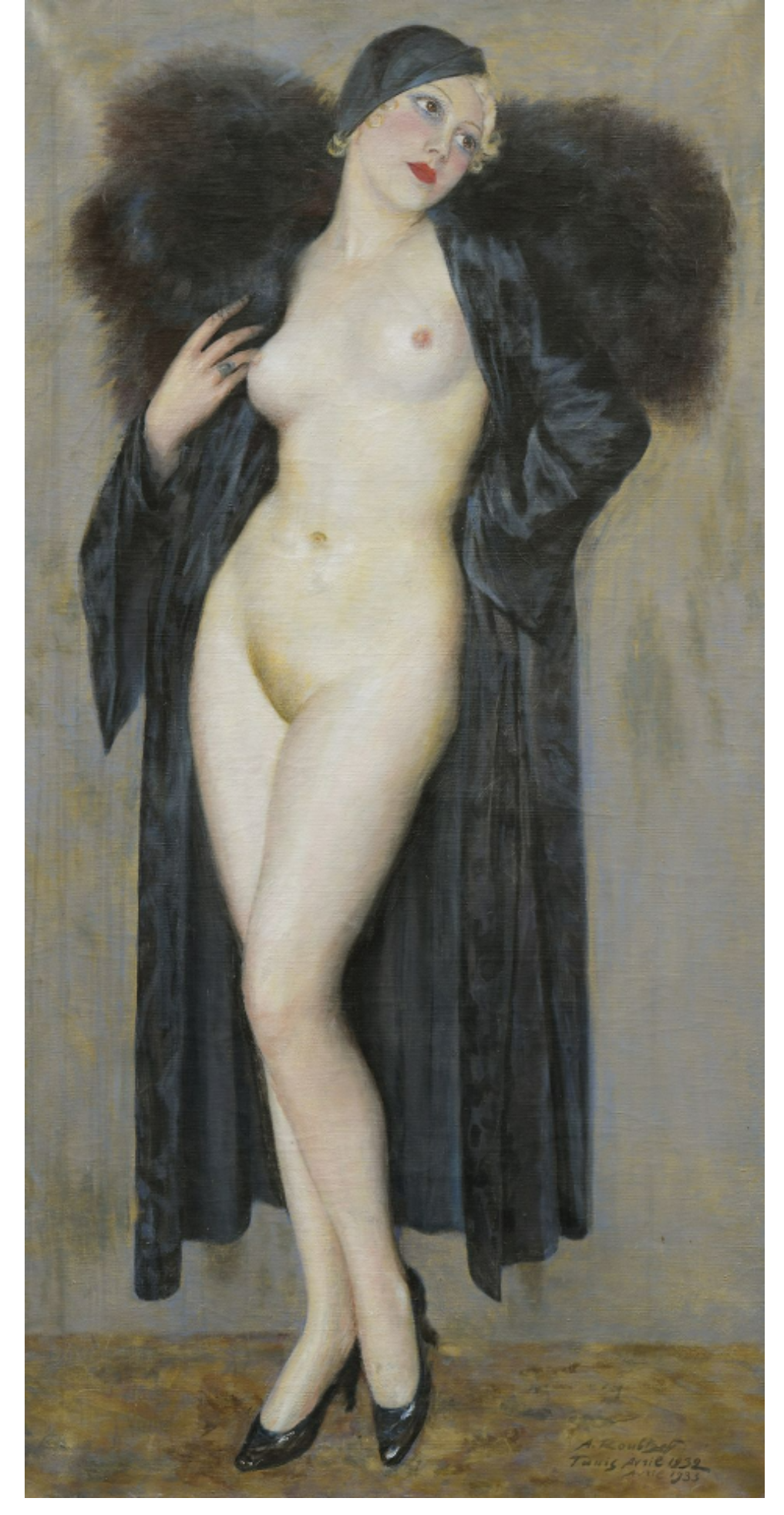 Alexandre ROUBTZOFF (1884-1949) — Jeune femme nue sous son manteau et col de fourrure à Tunis, avril 1932 - avril 1933