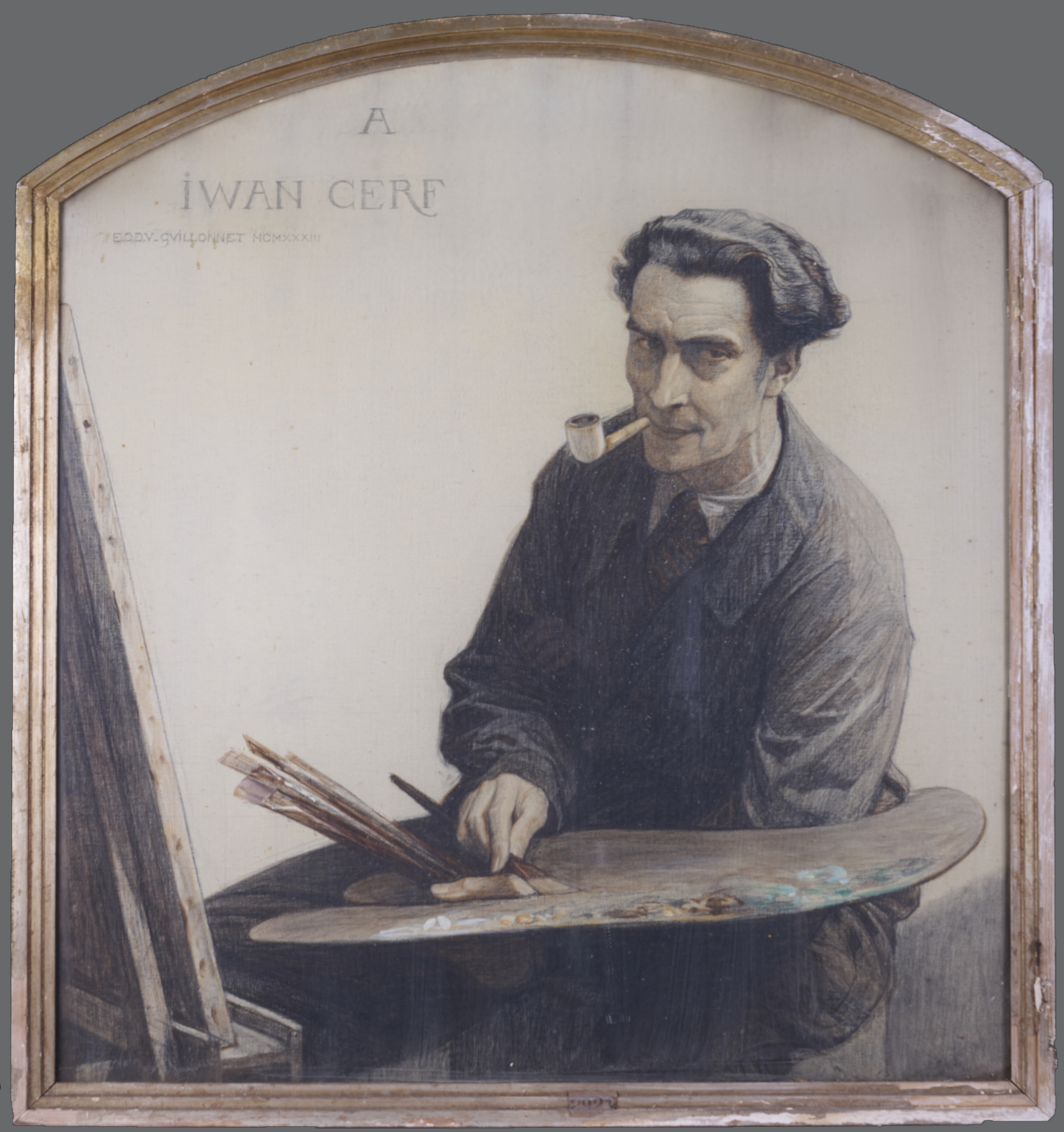 Octave GUILLONNET (1872-1967) — Portrait d' Ywan CERF à la palette, 1933