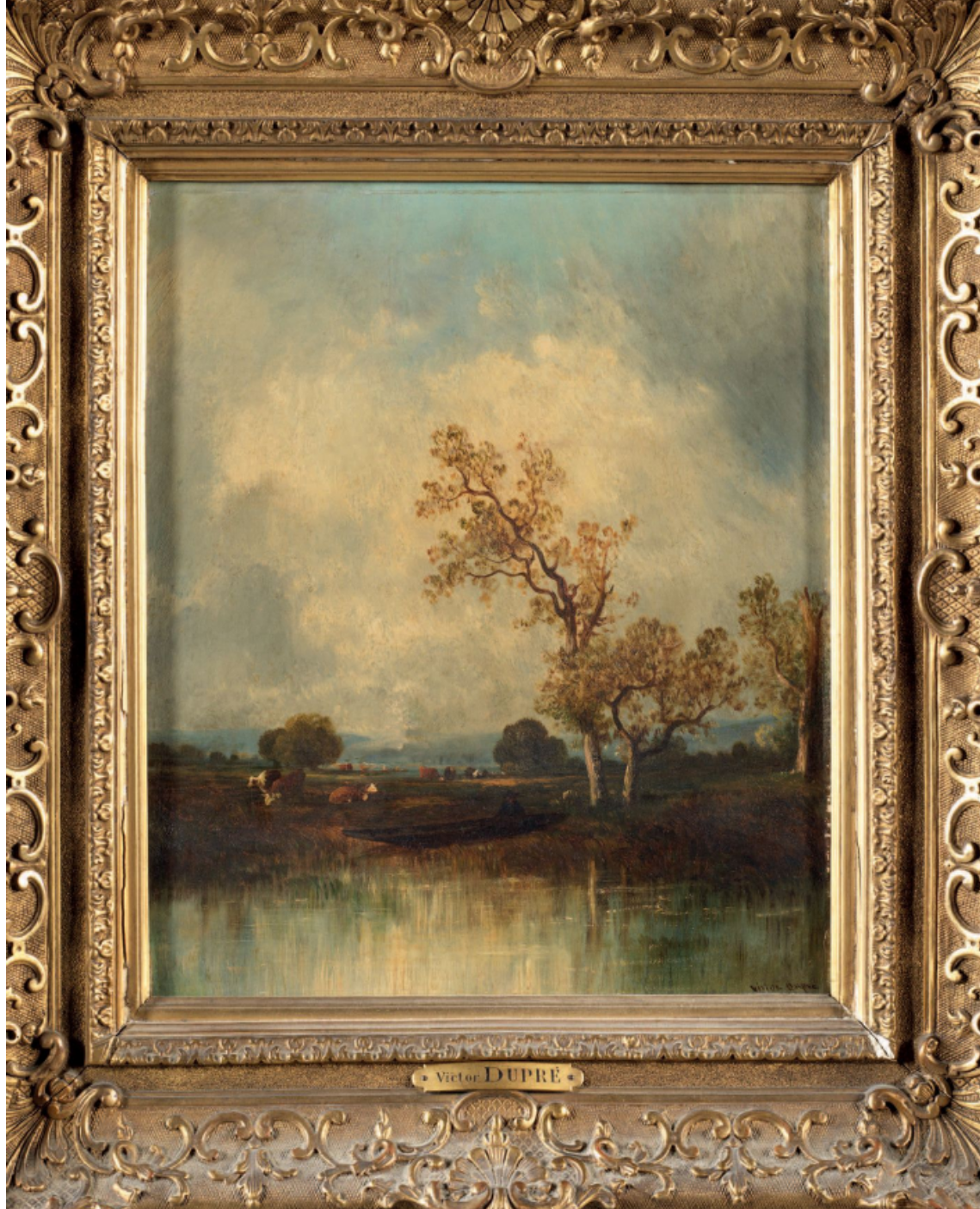 Victor DUPRE (1816 - 1879) — PAYSAGE À L'ÉTANG ANIMÉ D'UN TROUPEAU