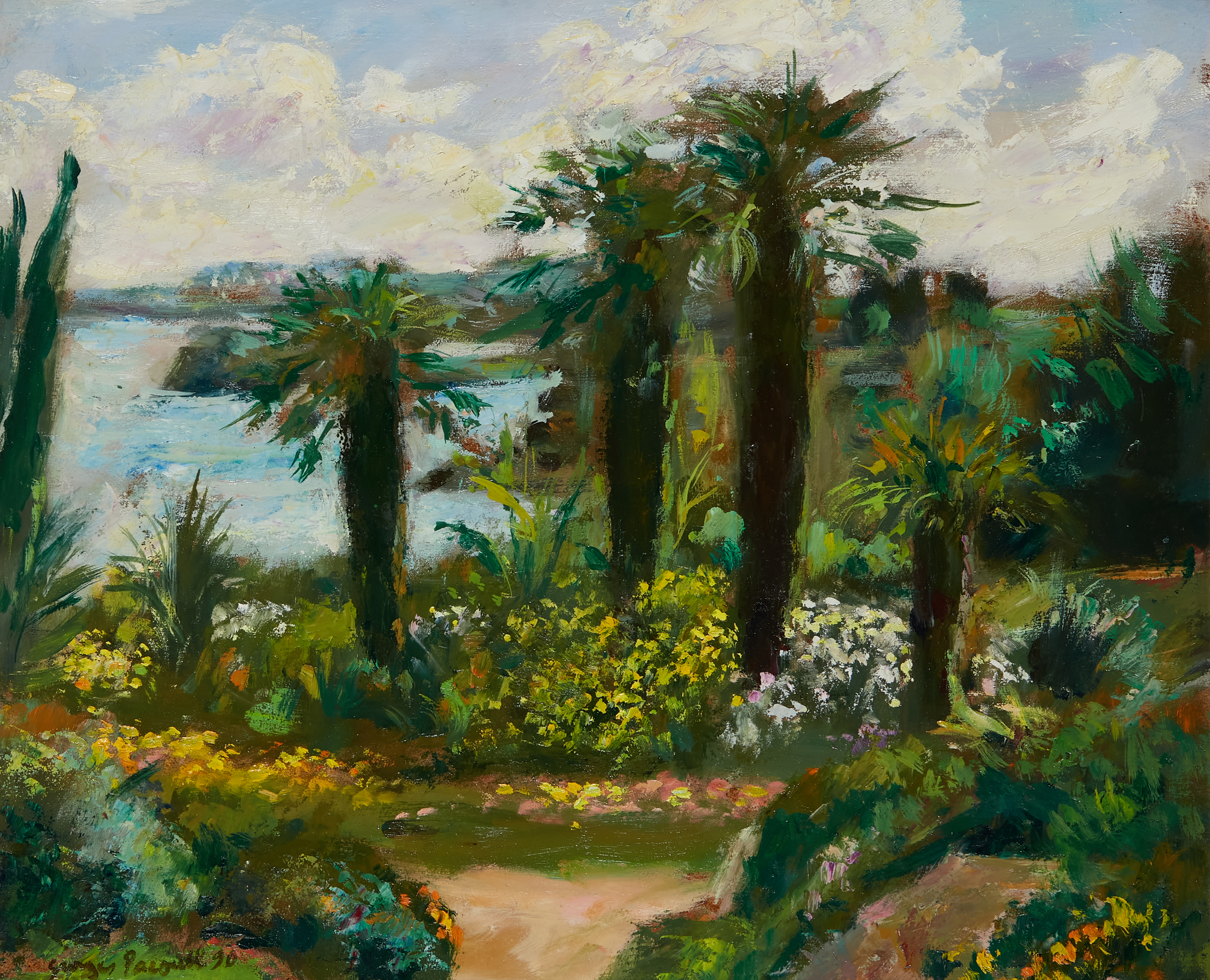 Georges PACOUIL (1903-1996) — Paysage aux palmiers, Côtes d'Armor