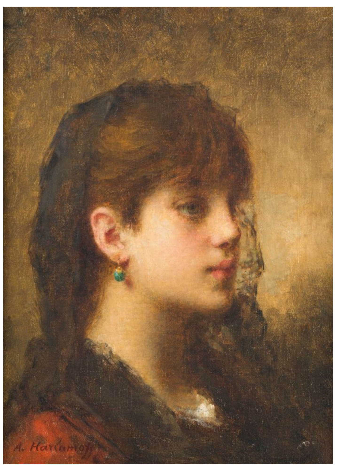 Alexei Alexeievich HARLAMOFF (1840-1925) — Portrait de jeune fille à la boucle d'oreille et au voile noir