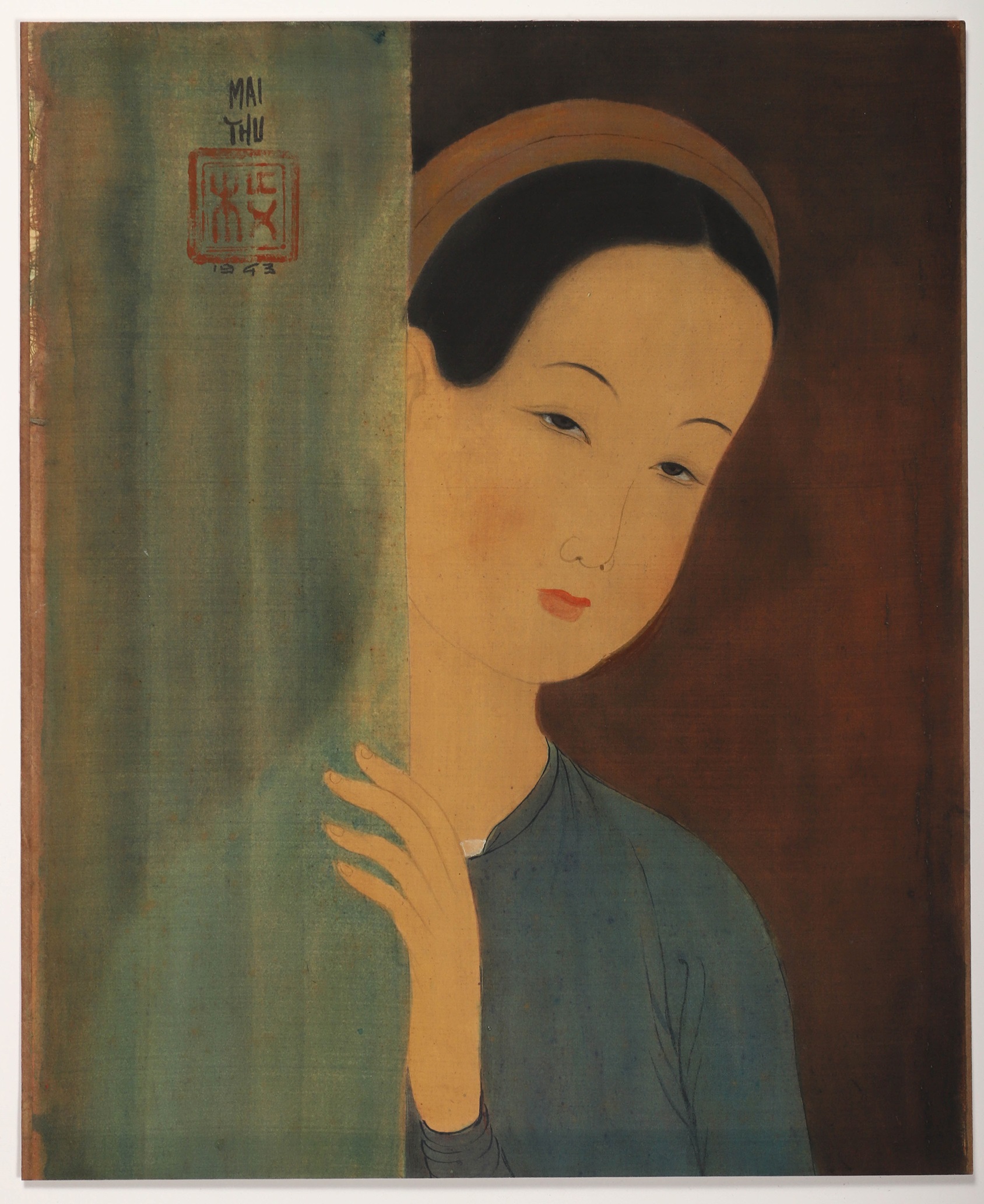 Trung Thu MAI (1906-1980) — Jeune femme derrière un rideau vert, 1943