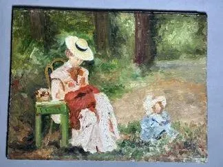 Ecole Moderne — Mère et enfant au jardin