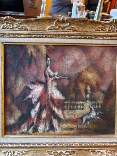 Charles Guerin — Élégante et chien dans un parc