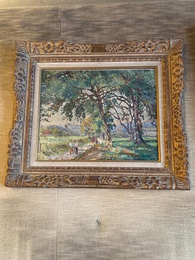 Emmanuel De La Villéon — Couple de promeneurs sur un chemin au printemps Route près yverdon Suisse