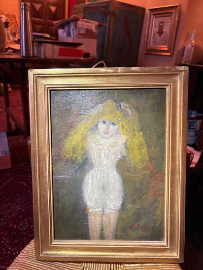 Émile Boyer — Portrait de petite fille blonde Au verso un paysan devant une église