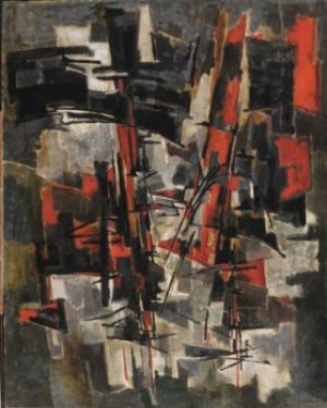 — Composition rouge et gris.