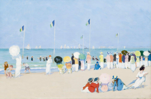 — Estivants sur la plage de Deauville regardant la régate