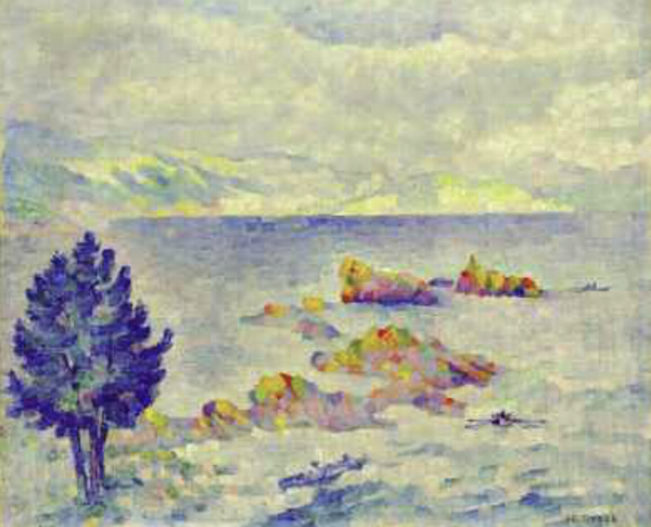 Henri Edmond Cross (1856-1910) — Bateaux aux abords de rochers varois