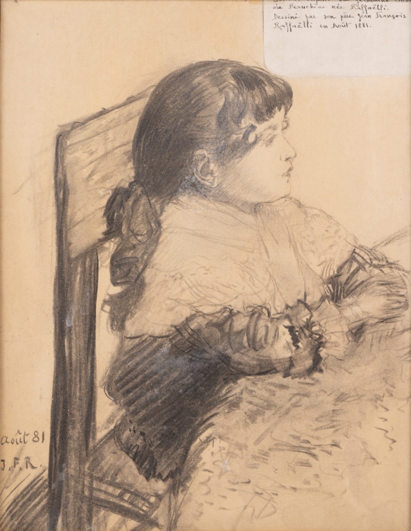 JEAN-FRANÇOIS RAFFAËLLI (1850-1924) — Portrait enfant de Germaine Chevrier de Beauchesne, née Raffaëlli, dessiné par son père J-F Raffaëlli en août 1881