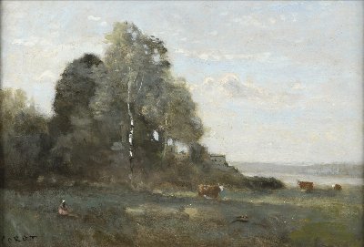 — Vachère et trois vaches au bord de l’étang