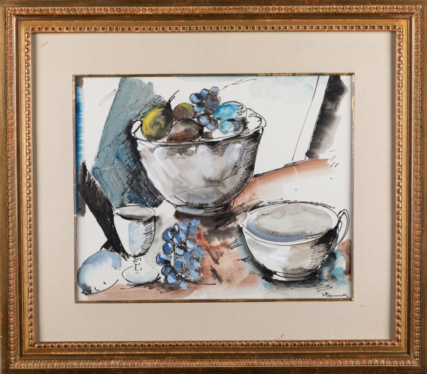 MAURICE DE VLAMINCK (1876 - 1958) — Coupe de fruits, verre et tasse, 1919-1920.