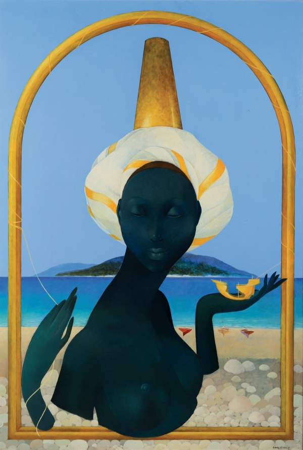 Bernard SEJOURNE (1945-1994) — Portrait de femme dans un passage