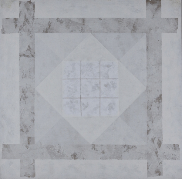 CLAIRE PICHAUD (1935-2017) — Hommage à Malevitch, 1981 Blanc beige (neuf carrés dans un losange)