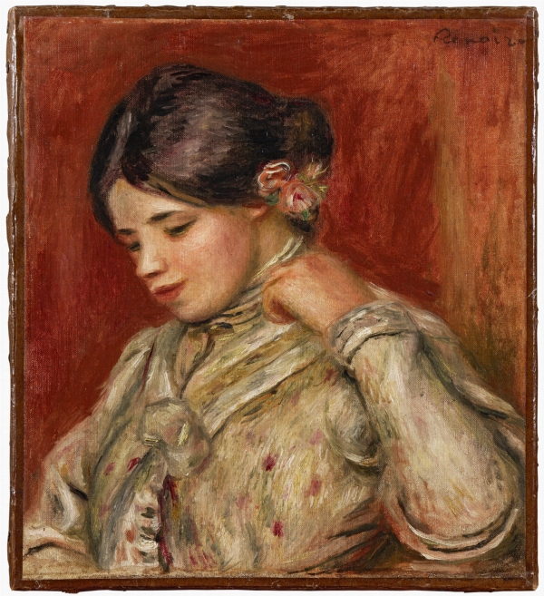 Auguste RENOIR (1841-1919). —  Jeune femme, fleurs dans les cheveux, circa 1900