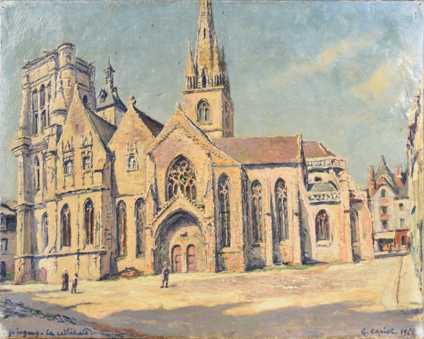 Gustave CARIOT (1872-1950) — Le parvis de la basilique de Guingamp