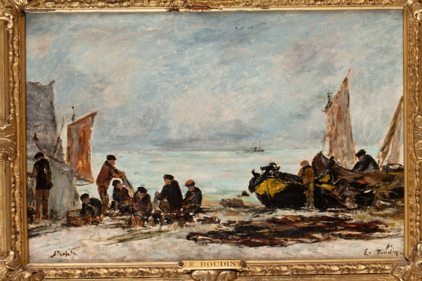 Eugène BOUDIN (1824-1898) — Pêcheurs rangeant leurs filets à Etretat