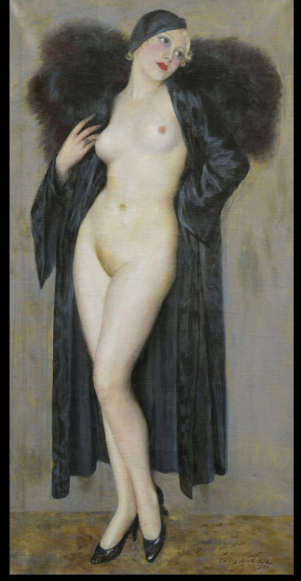 Alexandre ROUBTZOFF (1884-1949) — Jeune femme nue sous son manteau et col de fourrure à Tunis, avril 1932 - avril 1933
