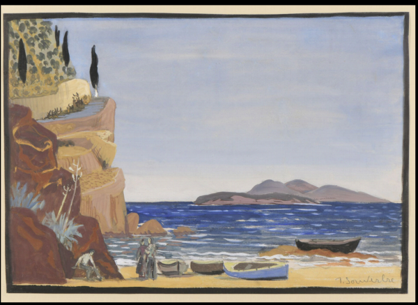 Jean SOUVERBIE (1891-1981) — Plage méditerranéenne animée, circa 1941-1942