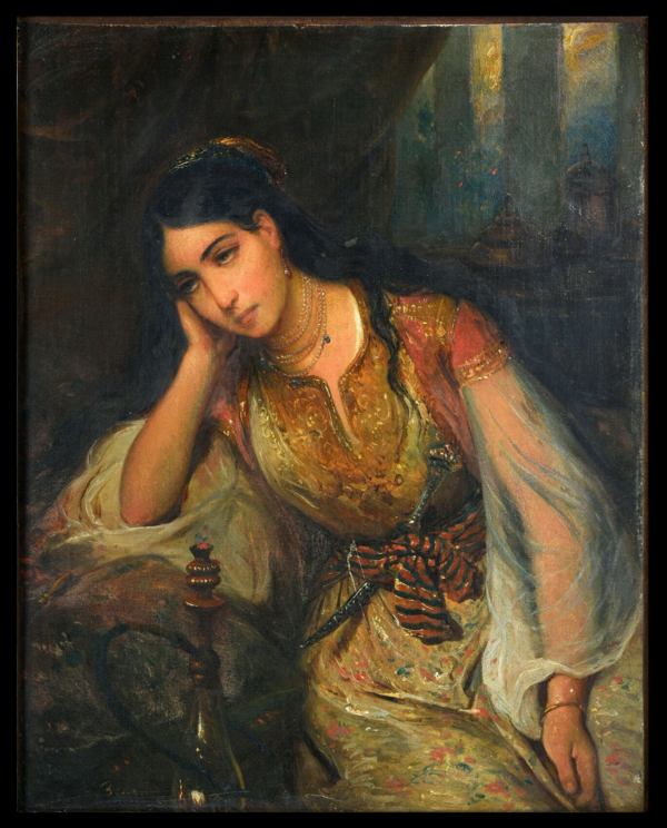 François-Auguste BIARD (1799 - 1882) — Jeune femme au narguilé.