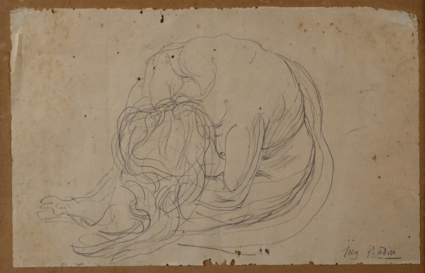 Auguste RODIN (1840-1917) — Douleur de Psyché, vers 1900 Femme nue assise au sol, penchée en avant, chevelure tombante.