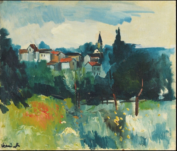 Maurice DE VLAMINCK (1876-1958) — Vue d un village d Ile-de-France (probablement Nesles-la-Vallée), circa 1920