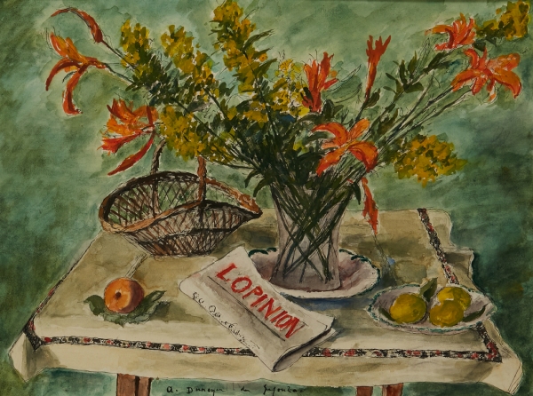 André Albert Marie DUNOYER de SEGONZAC (1884-1974) — Nature morte au bouquet de fleur et au journal L'Opinion