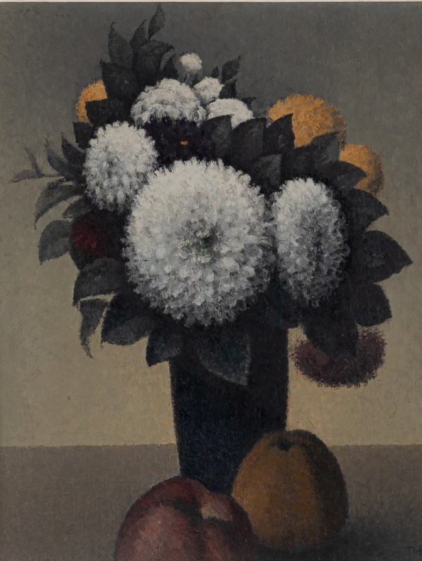Félix Elie TOBEEN (1880-1938) — Bouquet de dahlias et de pommes