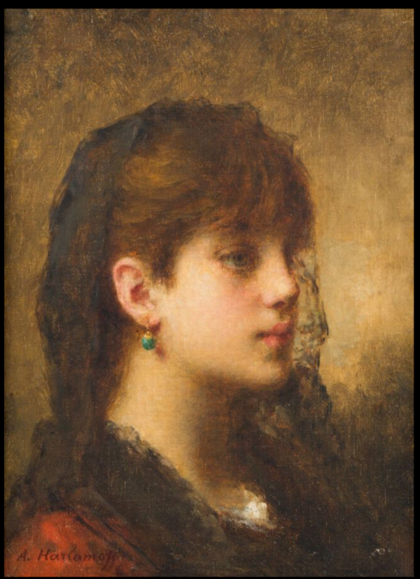 Alexei Alexeievich HARLAMOFF (1840-1925) — Portrait de jeune fille à la boucle d'oreille et au voile noir