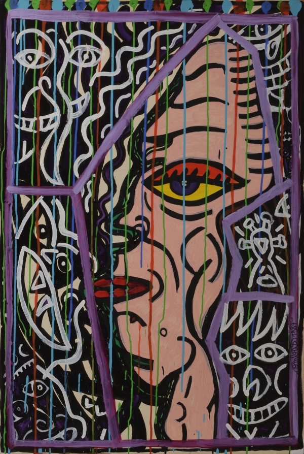 Robert COMBAS (né en 1957) — Profil gauche plus têtes blanches autour. Autour du profil à crâne pointu, 1987