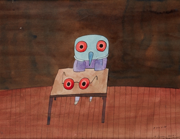 Jean-Michel FOLON (1934-2005) — Personnage assis aux lunettes