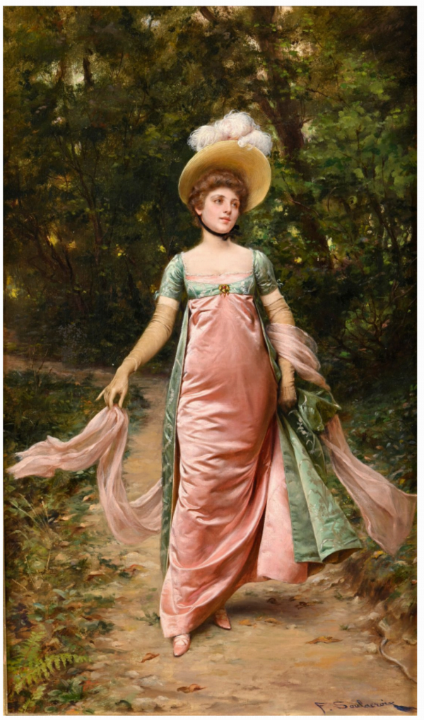 Frédéric SOULACROIX (1858-1933) — Elégante à la robe rose dans un sous-bois