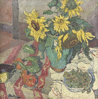 Les Tournesols sur la nappe rayée