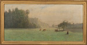 — Un pré dans les fonds de La Tournelle ; vapeurs argentées du matin